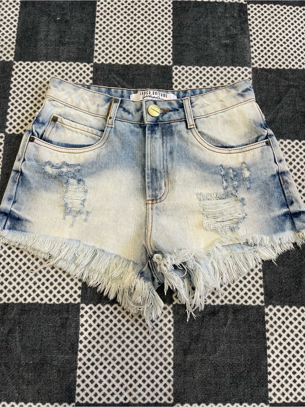 Light Wash Frayed Hem Denim Shorts by